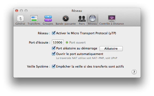 Transmission Mac port ecoute